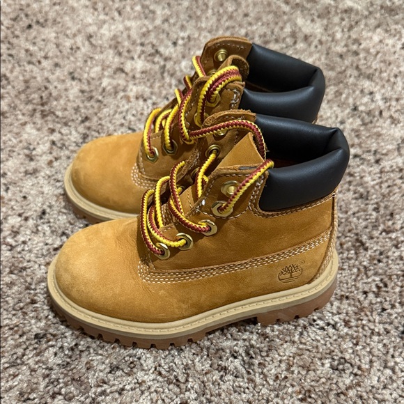 Timberland Other - Timberland Kids Wheat Nubuck Ankle Boots with Black Collar and Yellow-Red Laces